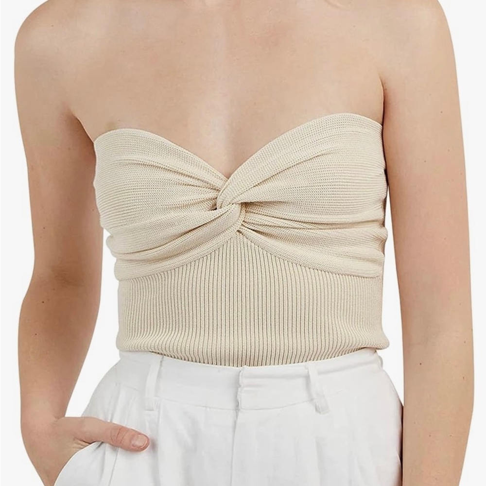 Twist knot strapless knit top